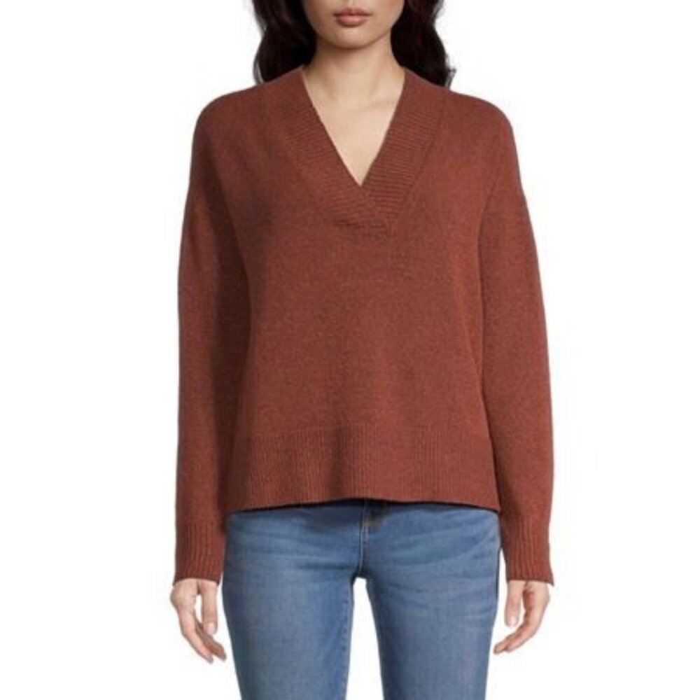 Ana A New Approach Womens V-Neck Red Rust Textured Long Sleeve Sweater Size XXL